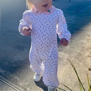 Floral Kids One Piece with Pink Collar. Rosebud pattern